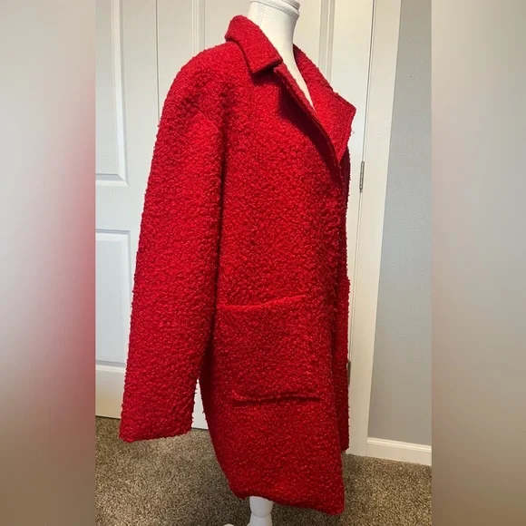 Charlie B Boucle Red Knit Jacket Coat Snap Front long sleeve stretch 60s Sz Med - Picture 4 of 16